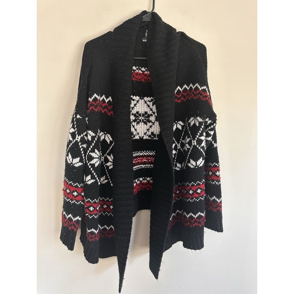 Y2K Wet Seal XL Black Fair Isle Holiday Winter Shawl Cardigan Shrug Christmas
